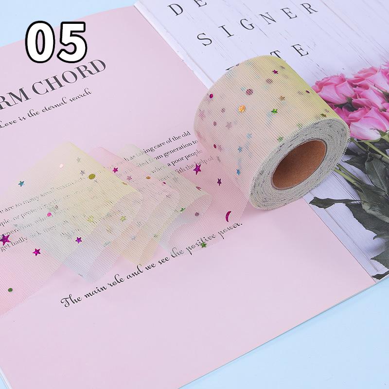 25 Yards Sequin Rainbow Star Moon Mesh Lace Trim Ribbon Fabric Wedding Dress DIY Bow Birthday Party Decoration Crafts