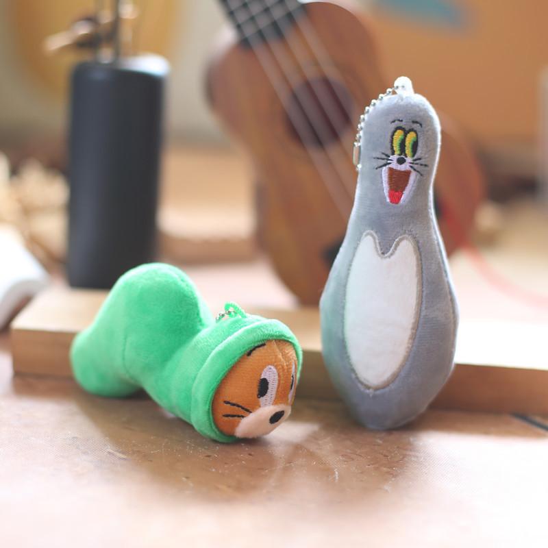 Chaveiro de Pelúcia Adorável Gato Fofo e Rato Macio Jerry Tom Enfeite de Bolsa