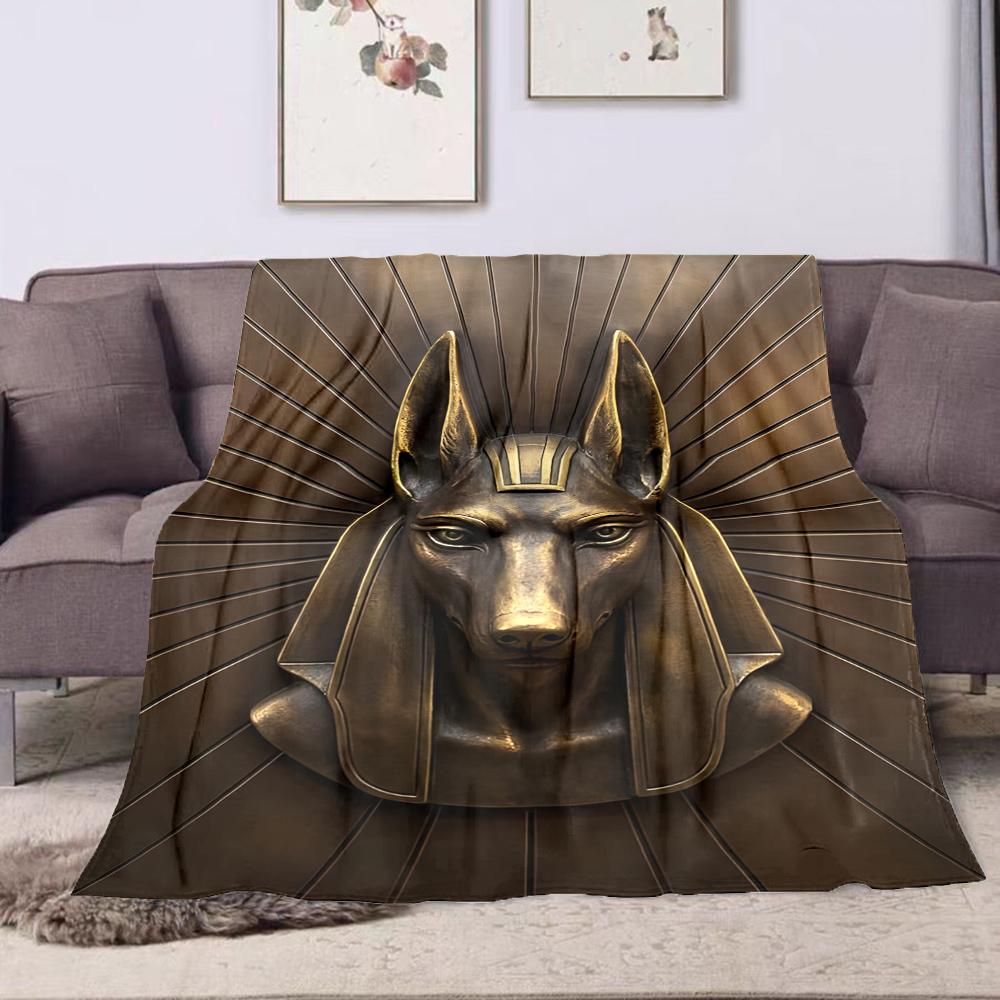 "Ancient Egyptian Anubis Bronze Design" Patterned flannel blanket perfect for the bedroom living room, sofa, or a little nap