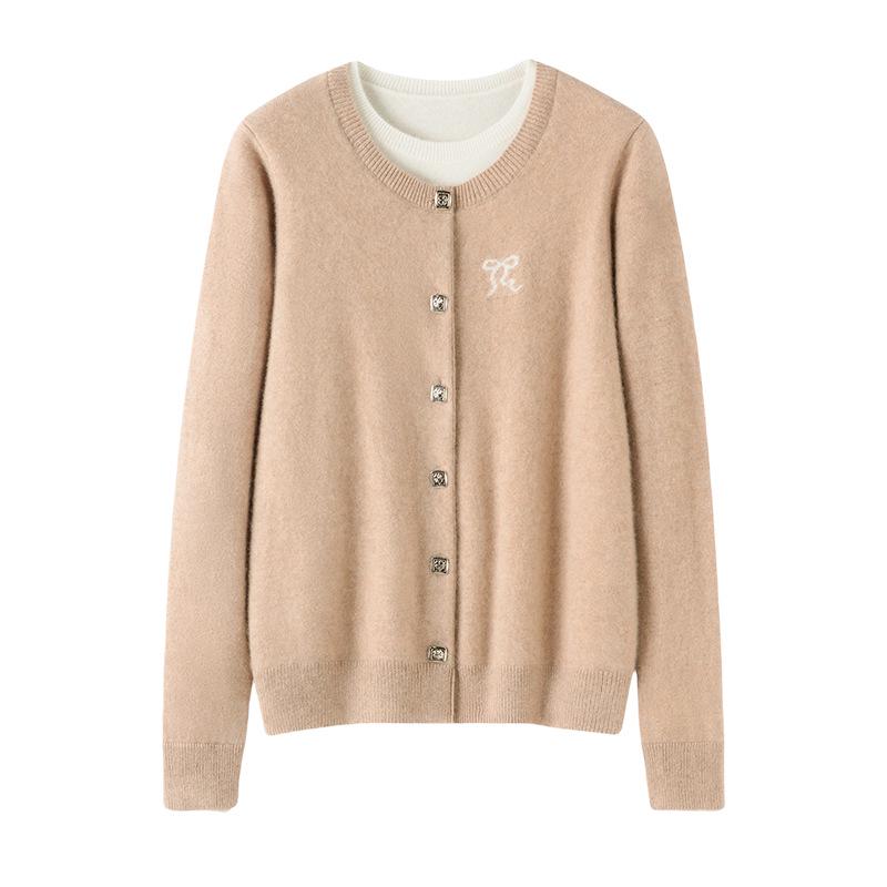 Lekasha Women's Autumn 2025 Embroidered Cashmere Cardigan - Korean Long Sleeve Knit Sweater