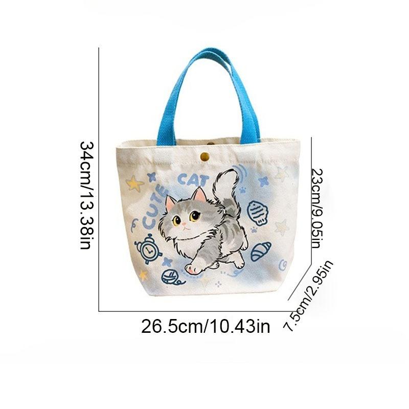 3Pcs Cute Double Sided Pattern Handbag Canvas Lunch Shopping Storage Bag Women's Cartoon Small Backpack Fashion Edition Leisure Storage Bag