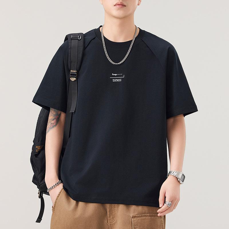 

Тяжелая футболка 300 г с коротким рукавом для мужской летней новинки однотонная футболка ретро с рукавом до локтя свободного кроя 4XL