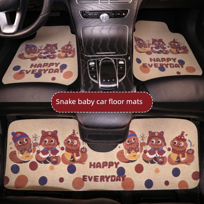 Floor Mats, Cute Cartoon Style, New Model, Anti-Dirt, Easy to Clean, Wear-Resistant, Integrated Rear Seat, Girls' Silk Loop Carpet-Style Floor Mats