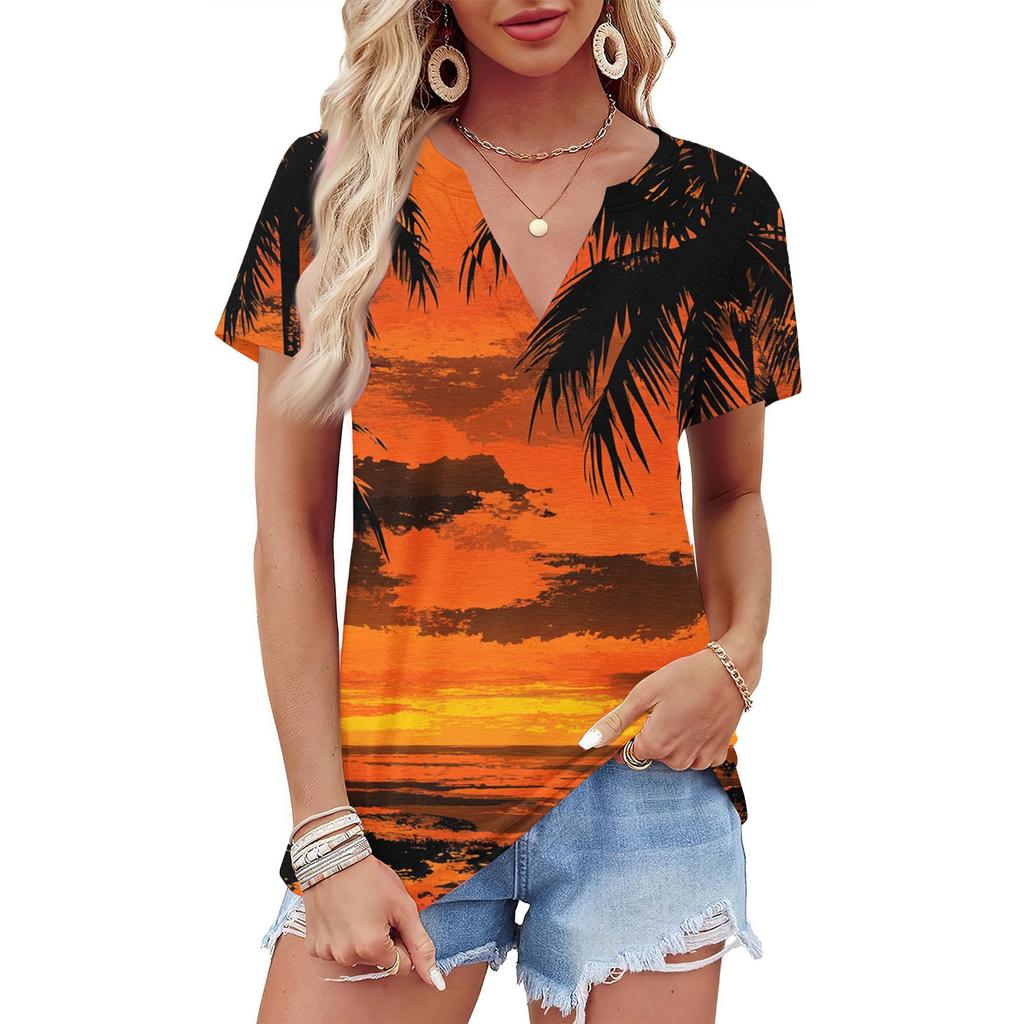 Women's Summer Short Sleeve V Neck Shirt Business Casual Loose T-Shirt Trendy Fashion Clothing Tops