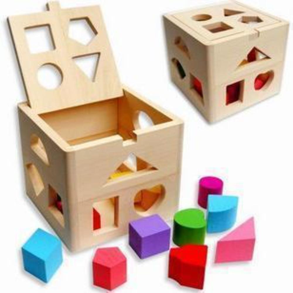 Wooden Educational Toys, Children's Toys 13-hole Intelligence Box Shape Matching Building Block Infant Teaching Aids