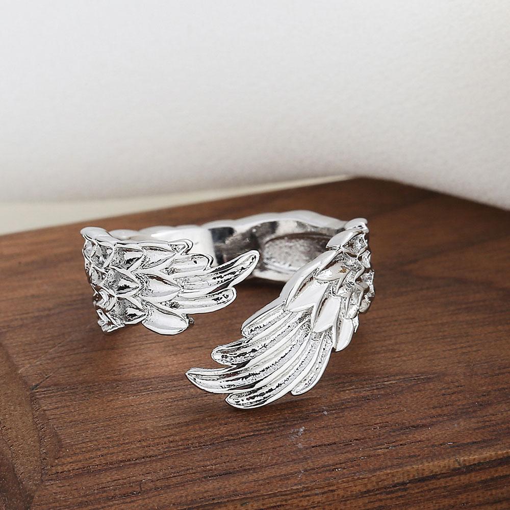 Feather Angel Wings Adjustable Ring Silver Plated Guardian Wings for Women Sympathy Memory Fashion Statement Jewelry