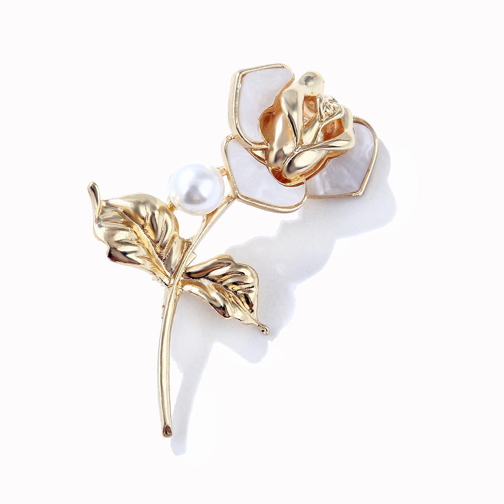Rose Pearl Plate Brooch Female Temperament Pin 100% Match Coat & Suit Corsage Long-lasting Color Exquisite Cute BFF Gift