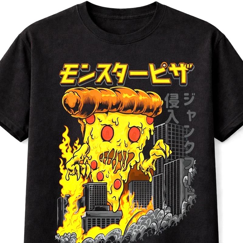 Funny Pizza Monster Kaiju Japanese Graphic Food Horror Unisex TShirt S5XL S