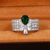 Huitan Vintage Green Cubic Zirconia Ring Temperament Sweet Flower Finger Rings for Women Party Anniversary Gift Gorgeous Jewelry