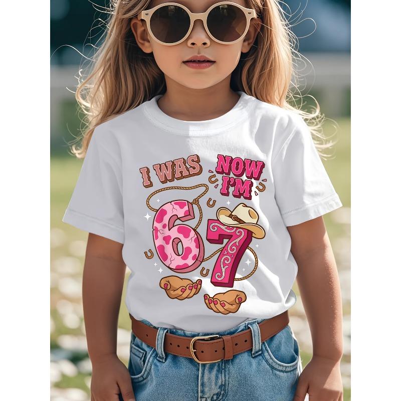 European Sizes I Was 6 Now I'm 7 Rodeo Cowgirl Western 6 7 BirthdayNovelty Awesome Graphic Kids Clothes Girls FashionGirls Clothes