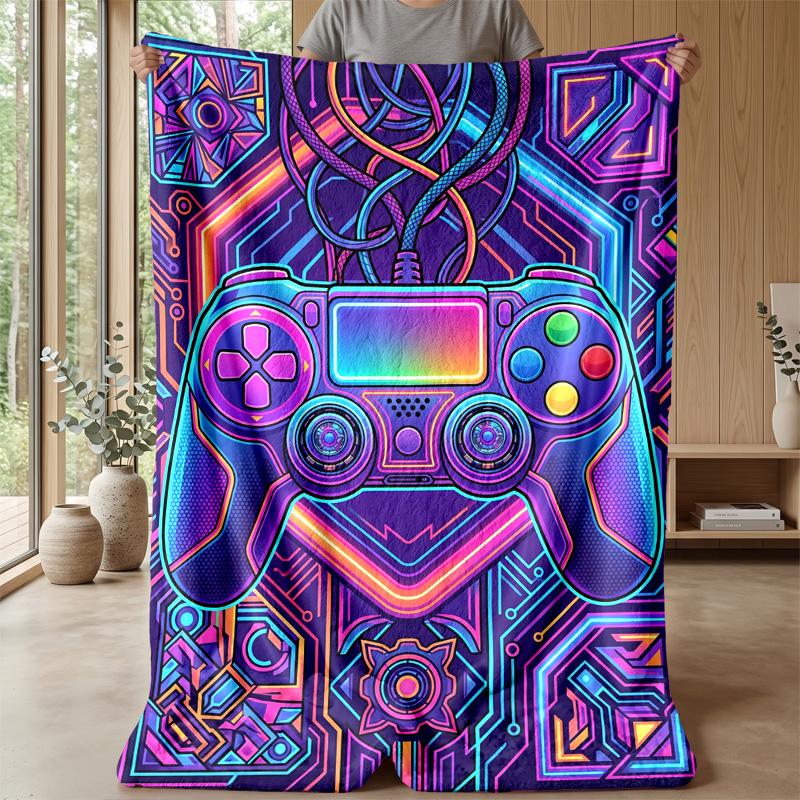 Neon Gamepad Art Theme blanket Lightweight Warm Flannel Blanket Decorative Throw Blanket for Home Decoration