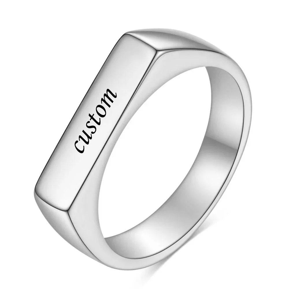 Customized Women Signet Ring Name Letter Pattern Logo Stainless Steel Rings Punk Candid Fashion Jewelry Male Wedding Accessories