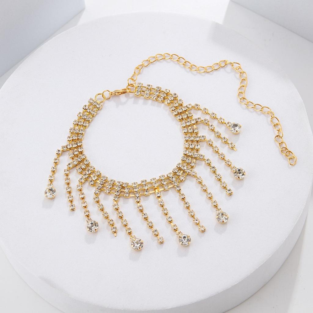 Rhinestone fotpynt, Justerbart ankelbånd, Krystall dobbelt hjerteformet ankelbånd