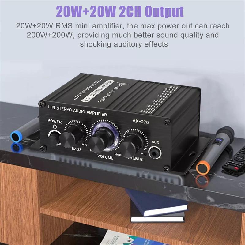 Mini Audio 2-Channel Stereo Power Amplifier Portable Sound Amplifier Aux Input Speaker Amp For Car And Home Ak270
