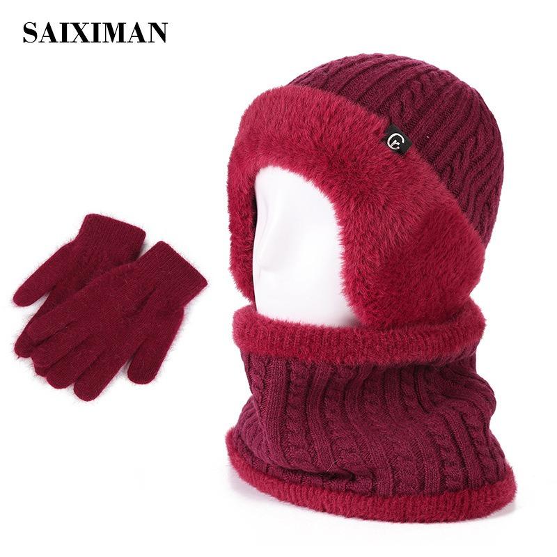 

Вязаная шапка зимняя шапка женская зимняя бархатная теплая шерстяная шапка мужская защита ушей шарф average size (hat only)