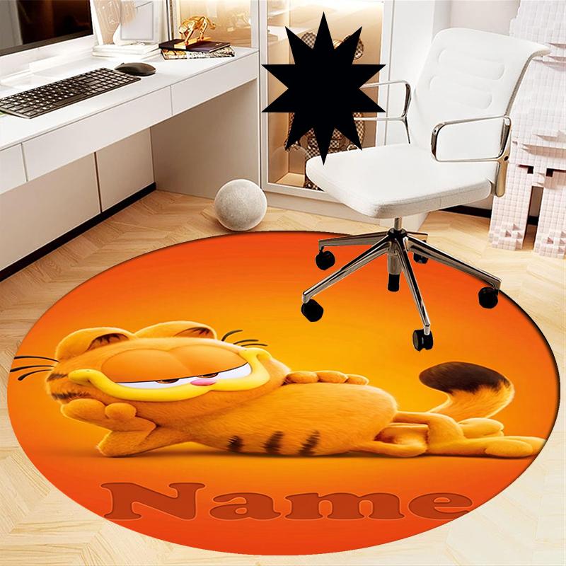 Custom Name Garfield Printed Round Rug Carpet Chair Rug Area Rug Entryway Doormats,for Office Chair Living Room Bedroom Kitchen Room.