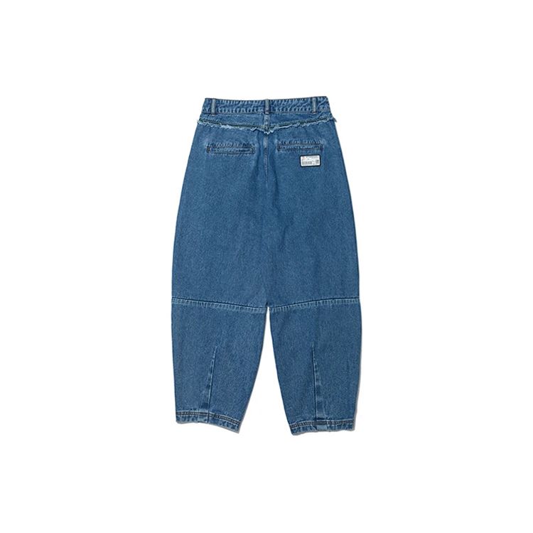 Li Ning Wade Series Straight Loose Wash Denim Long Pants Men Bottoms Blue AJQR021-1