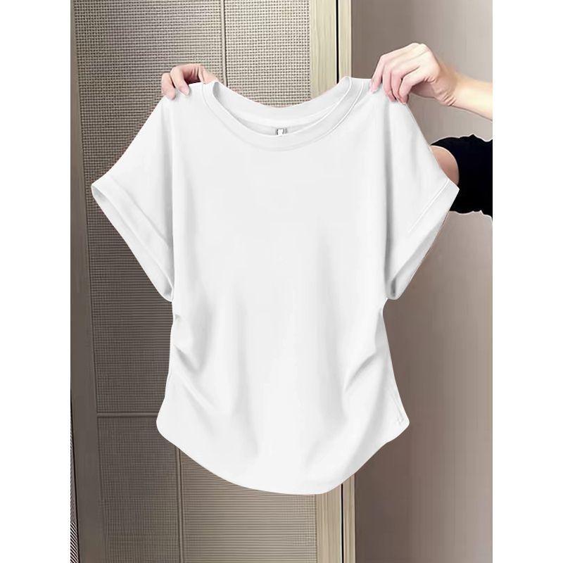 

purple crew neck side ruched short sleeve t shirt for women casual wear S белый