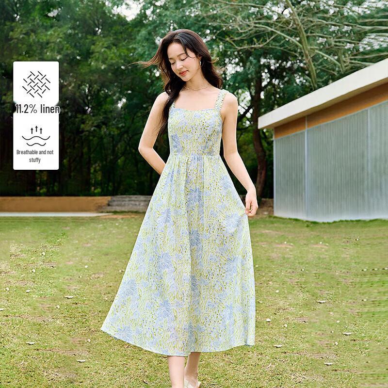 

INMAN 2025 Spring Plant Floral Print V-Neck Dress XL