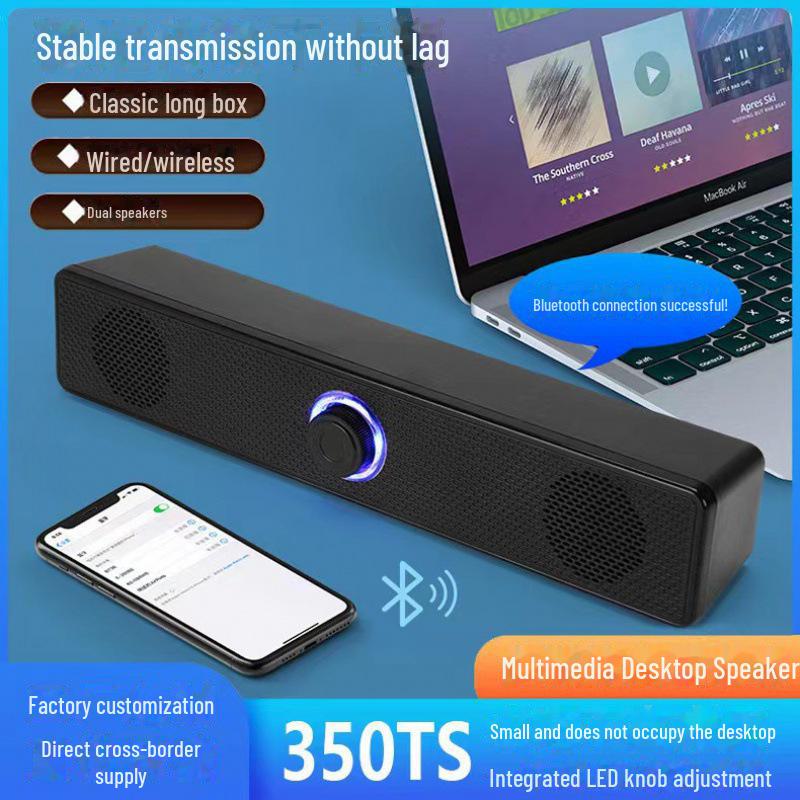 Bluetooth Desktop Speaker - Compact, Stereo Soundbar with Subwoofer for PC and Notebook