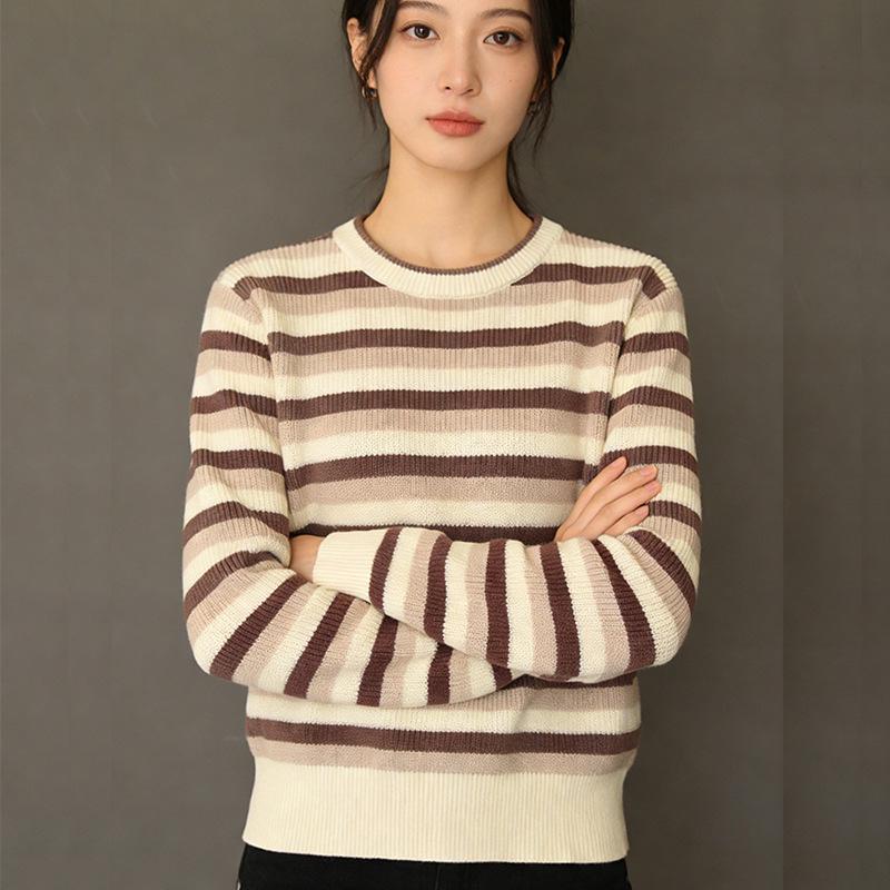 2026 Spring Women's Slim Striped Pullover Sweater - Sweet, Youthful Knit Top