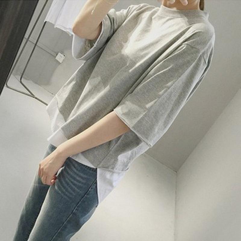 

Летний женский топ в корейском стиле, свободного кроя, пэчворк, из двух частей, с коротким рукавом, 2022 XX-Large серый