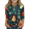 Christmas Day Print Tops For Youth Girls 5-16 Years Round Neck 3/4 Sleeves T-Shirts Trendy Tops Outfit Tees