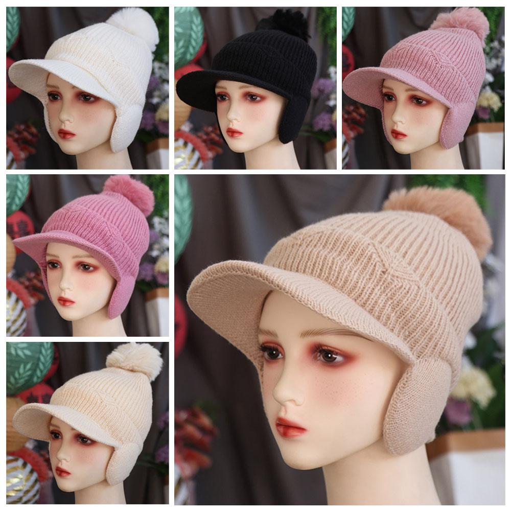 Ear Protection Plush Peaked Cap Solid Color Knitted Baseball Hat Casual Earflaps Hat Sports