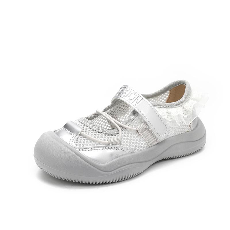 Girls Casual Shoes Toes Capped Air Mesh Breathable Kids Princess Shoes Hook&loop 2025 Summer New Children Flat Shoes Lace Sweet