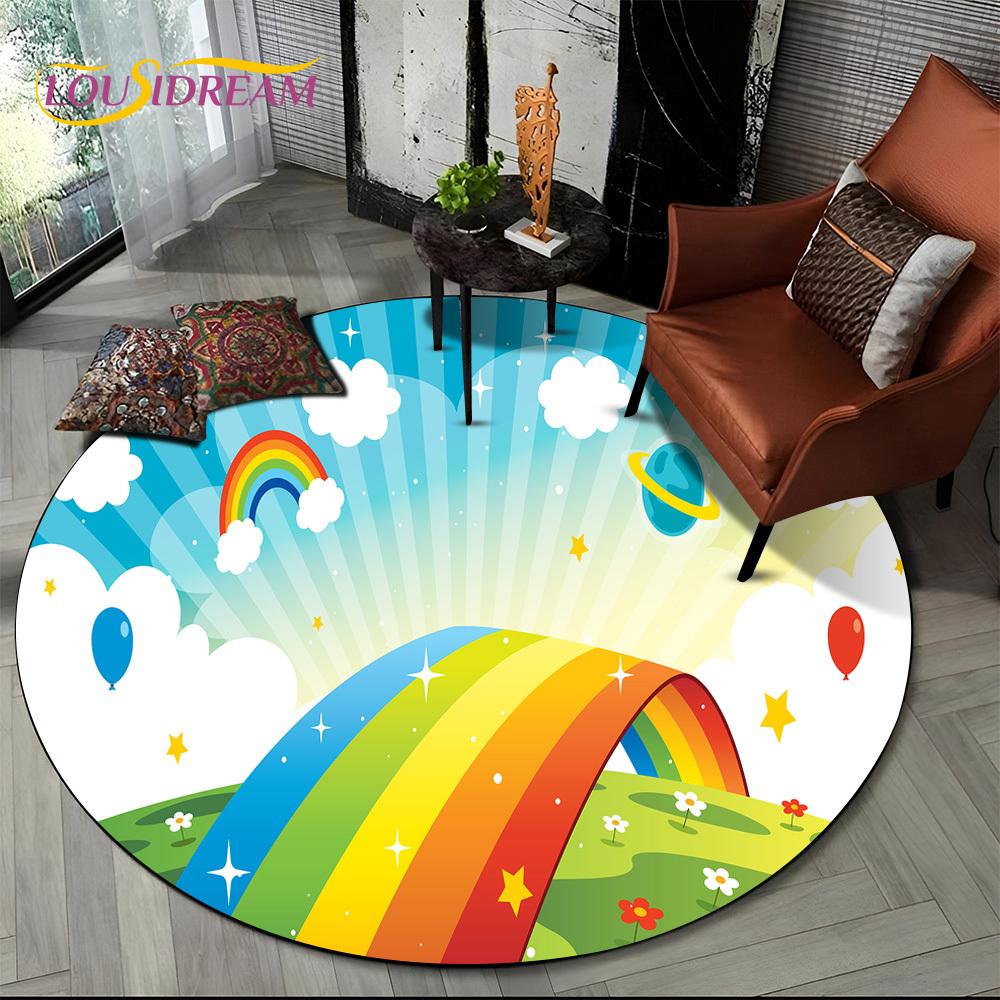Colour Rainbow 3D Illusion Vision HD Cartoon Round Area Rug,Carpet Rug for Living Room Bedroom Sofa Playroom Decor,Non-slip Gift