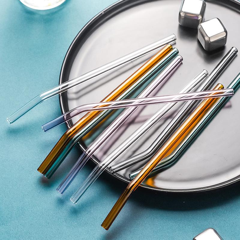 8mm 10mm Bar Tumbler Drinking Straight/ Curve Clear Assorted Colors Reusable Multiuse Home Lving Eco Thick Glass Straw Party  Beads