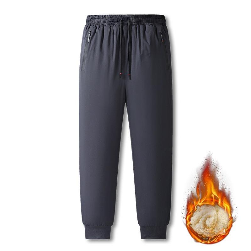 Men's Autumn Winter Fleece Lined Thickened Casual Pants Windproof Waterproof Loose Straight Leg Sports Warm Cotton Pants