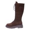 Women's Plus Size Round Toe Boots Solid Color Suede Square Heel Retro Lace Up Knee High Boots Tan Boots for Women Thigh High