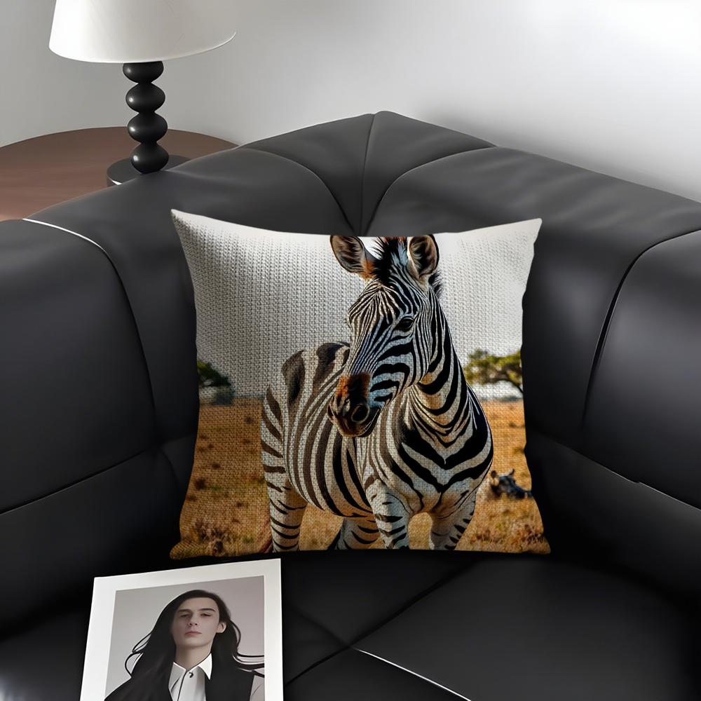 Zebra Cushion Cover Natural Linen Organic Fabric Double-Sided Printing Sofa Home Decor Gift Pillow Case