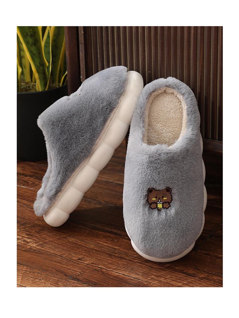 Winter Warm Cartoon Cotton Slippers for Women & Men - Thick Sole Indoor Footwear for Couples