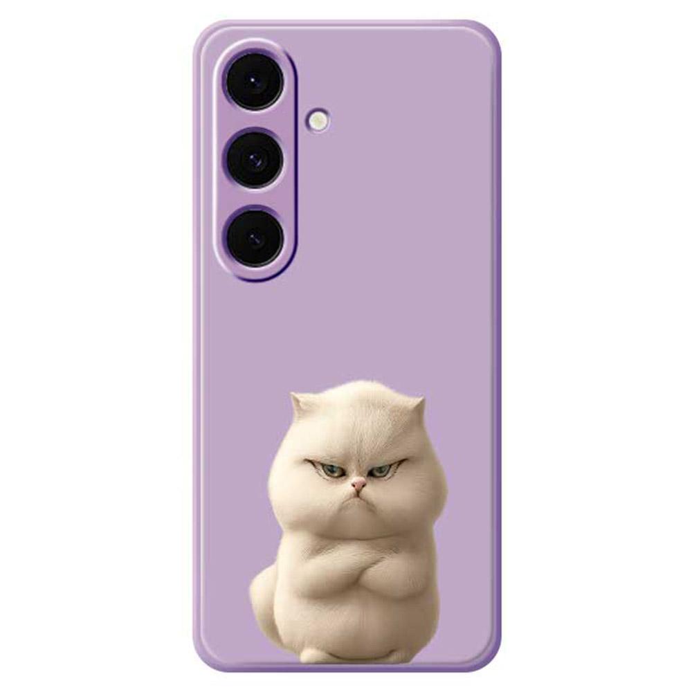 For Samsung Galaxy S25+ Case Angry Cat Pattern Printing Straight Edge TPU Phone Back Cover