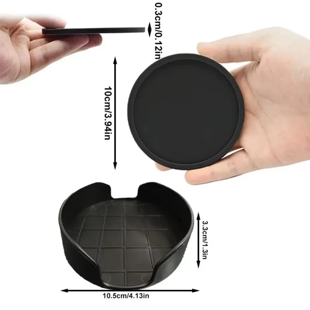 6Pcs High Quality 10cm Diameter Silicone Coasters with Holder Heat Resistant Drink Coasters Waterproof Round Shape Cup Coasters