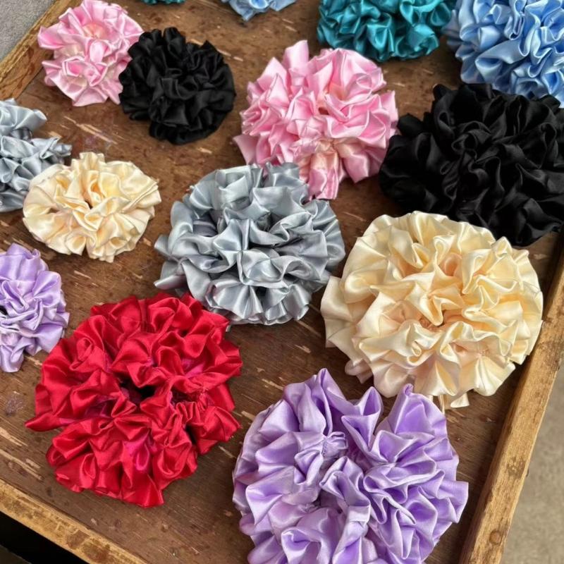 Silk Feeling Hair Tie Flower Ruched Hair Catch Hair Holder Scrunchies Hair Rope