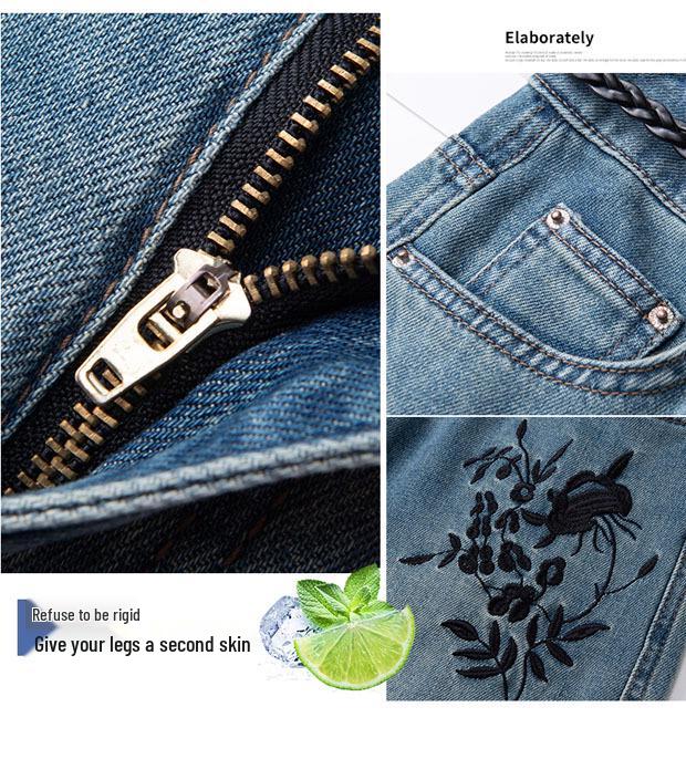 2025 New Retro High-Waist Women's Wide-Leg Denim Shorts with Chinese Embroidery - Summer Style