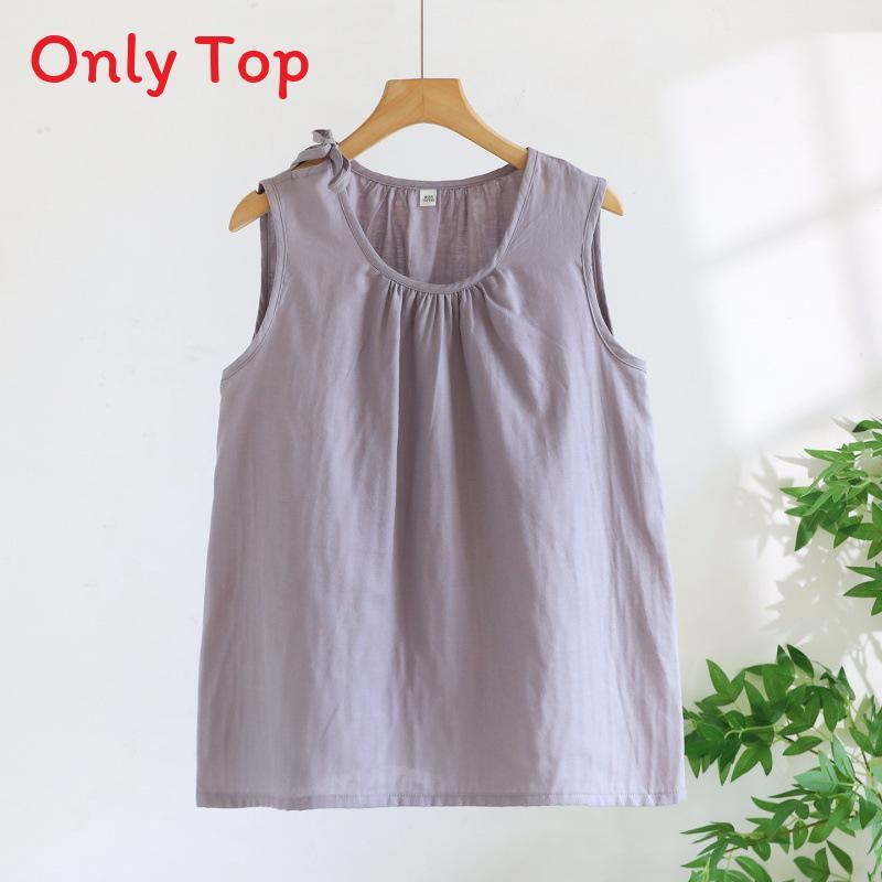 Lightweight Cotton Womens Pajama With Round Neck Sleeveless Top And Shorts For Summer
