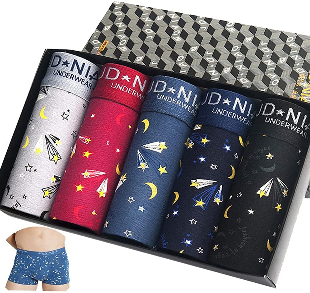 SUNIU Men's Boxer Briefs, Breathable, Moisture-Wicking Cotton Underwear Set, 5-Pack (L/Waist: 66-75cm, [K] 5-Pack)