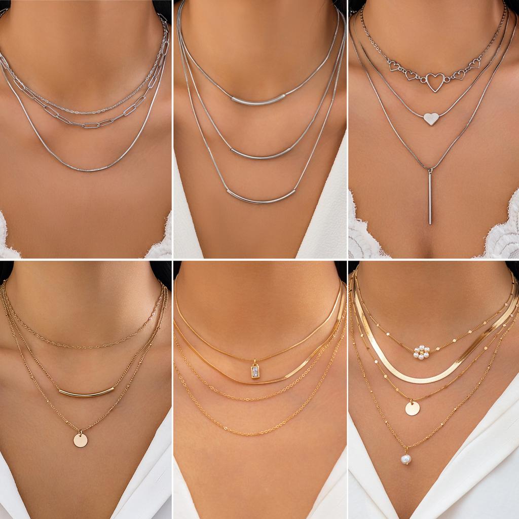 Simple plain circle smooth surface personalized round tube necklace versatile stacked wearing metal wind snake bone chain necklace