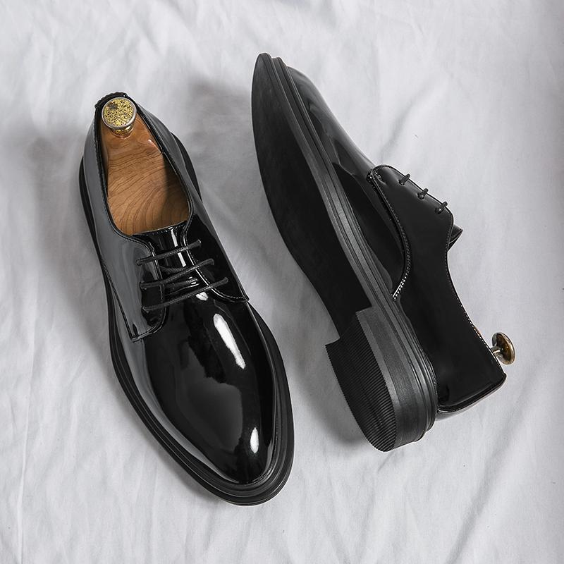 Business Oxfords Men's Office Shoes Gentleman Leather Shoes Lace-up Shoes Casual Wedding Shoes Patent Leather Black Luxury Goods