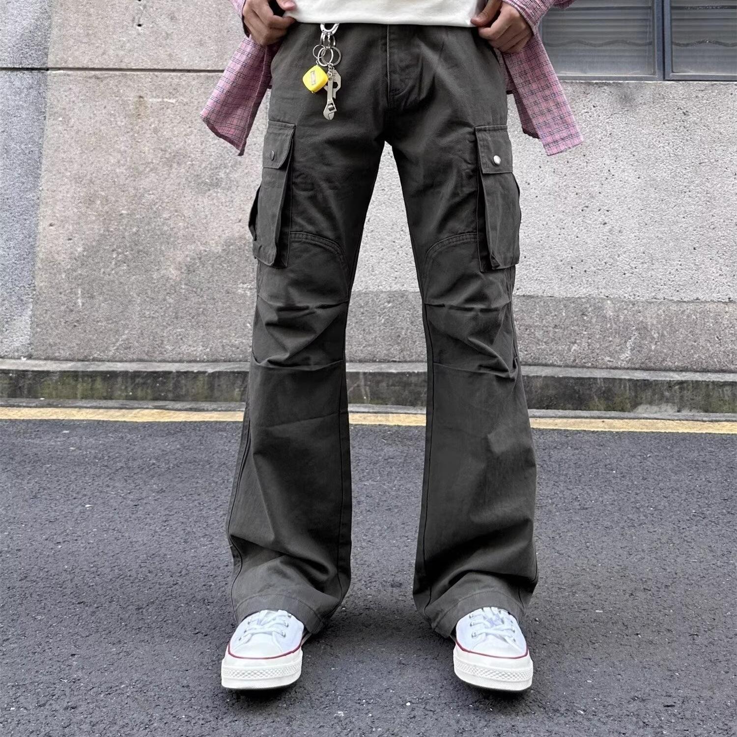 

Американские ретро брюки с эффектом потертости, микро-клеш, стройнящие, с несколькими карманами, повседневные S зелёный