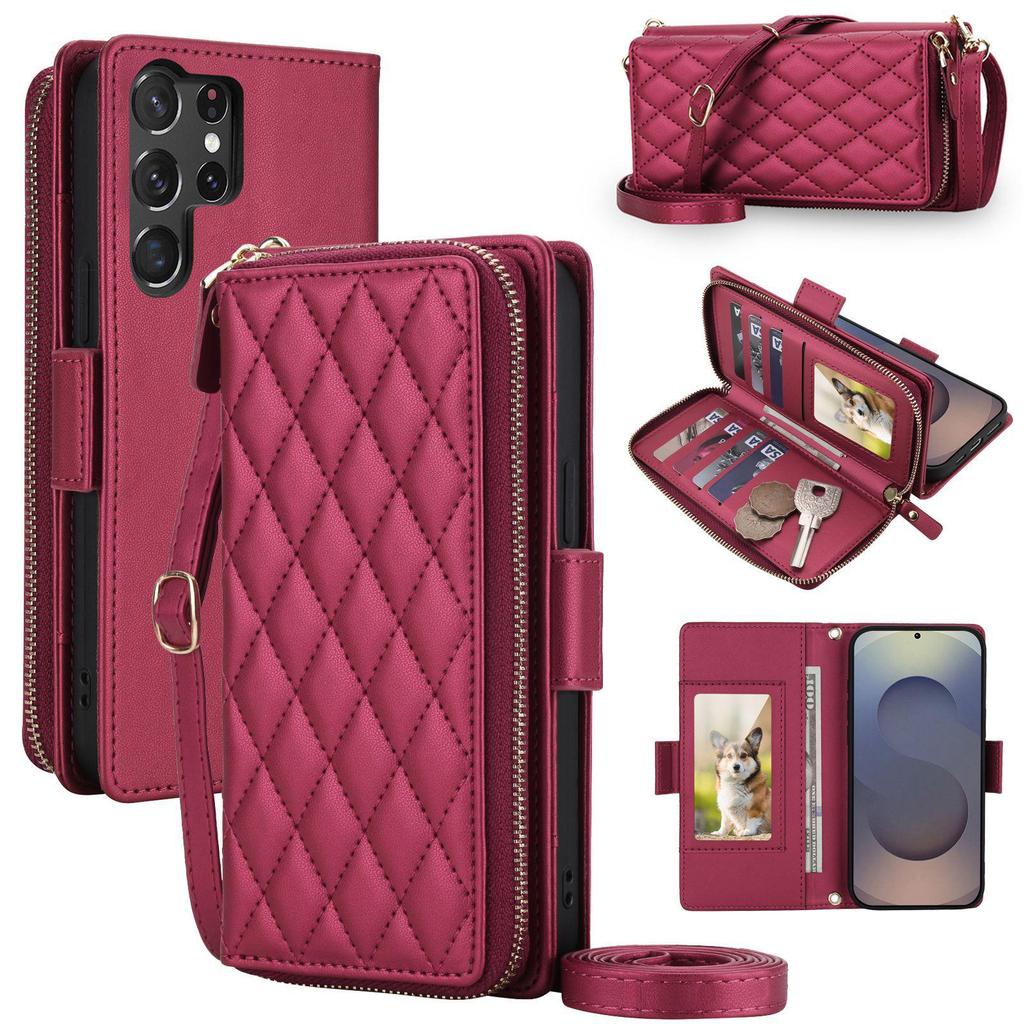 Samsung A27/S26 Ultra Luxury Crossbody Diamond Pattern Wallet Flip Leather Case with Card Slots