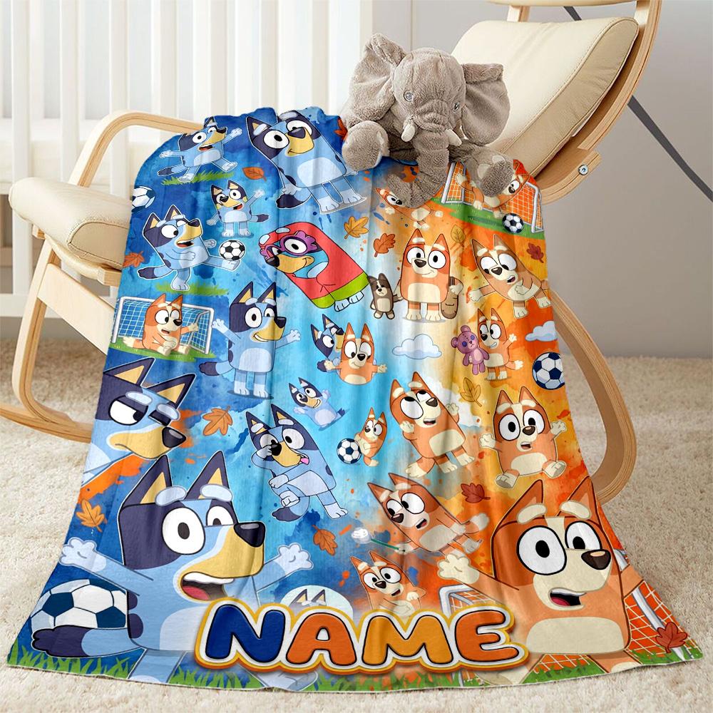 Blue Orange Friends Customize Text Blanket Lightweight Personalized Blanket Ultra-Soft Versatile for Office Livingroom Bedding Chair All-Season Use