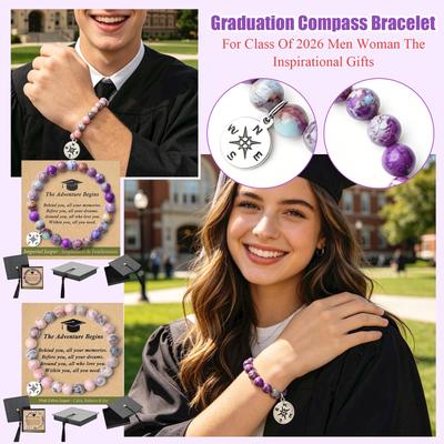Imperial Jasper Beaded Bracelet Graduation Gift with Inspirational Card and Graduation Cap Gift Box for Students