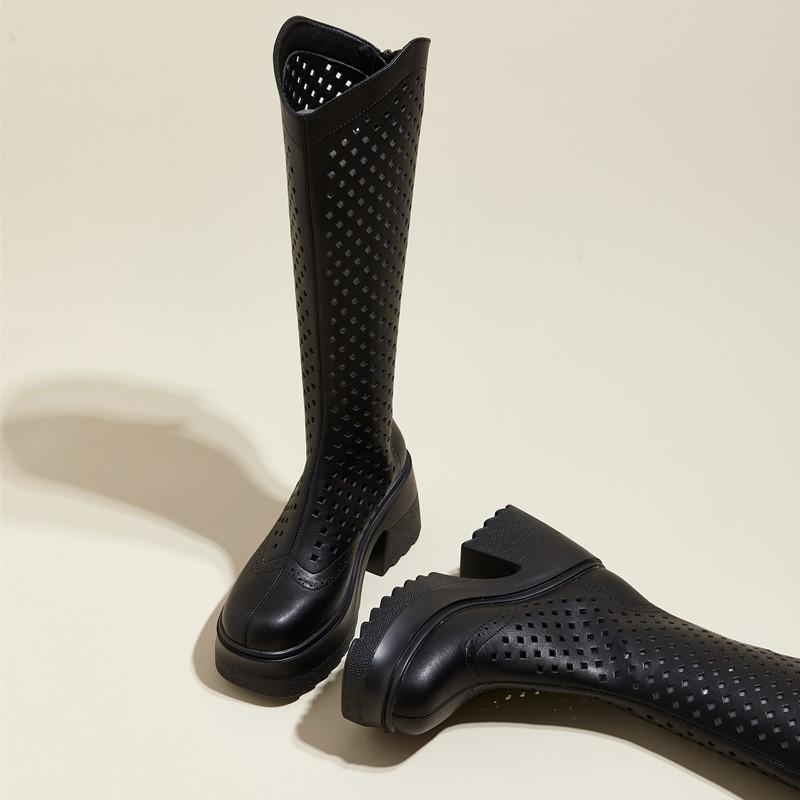 Fashion AIYUQI Mesh Boots Women 2025 New Genuine Leather High Heeled Boots Women Summer Platform Knight Boots Women