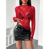 Nuova Blusa a Maniche Lunghe in Rete e Pizzo Trasparente Moda Donna Sexy Top Trasparenti Slim Fit T-shirt Streetwear Primavera Autunno Y2k Eleganti Abbigliamento Hot Girl