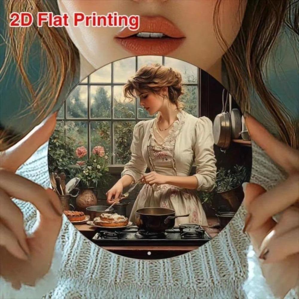 Aluminum Wall Art Floral Dress Woman Cooking Vintage Metal Painting Home Decor Mother's Day Gift